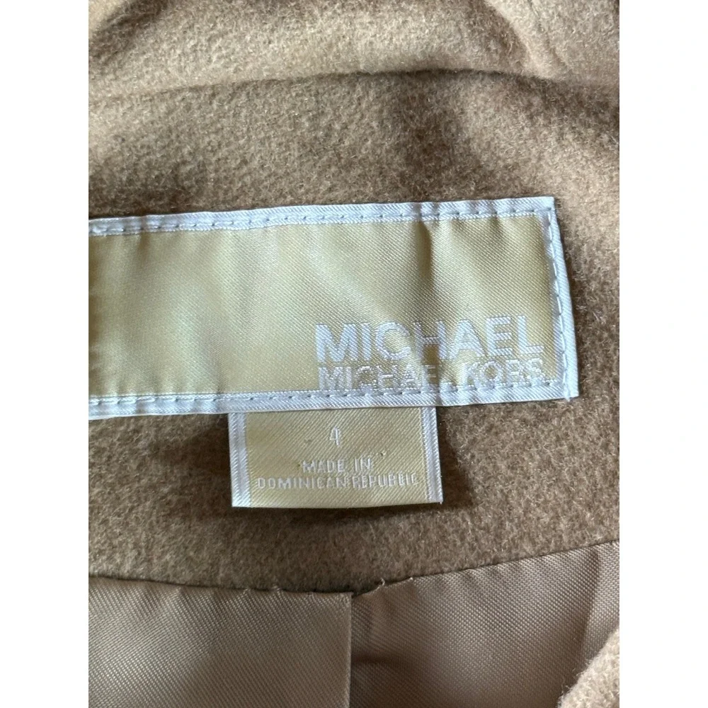 Michael Michael Kors Camel Tan Hooded Double Breasted Wool Blend Peacoat Size 4‎